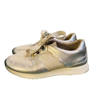Cole Haan Grandpro Wedge Silver Leather Statement Sneakers